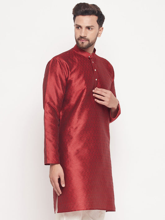 Men Maroon Silk Blend Kurta