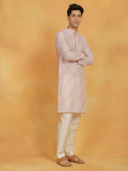 Men's Pink Maslin Kurta And Pyjama Set