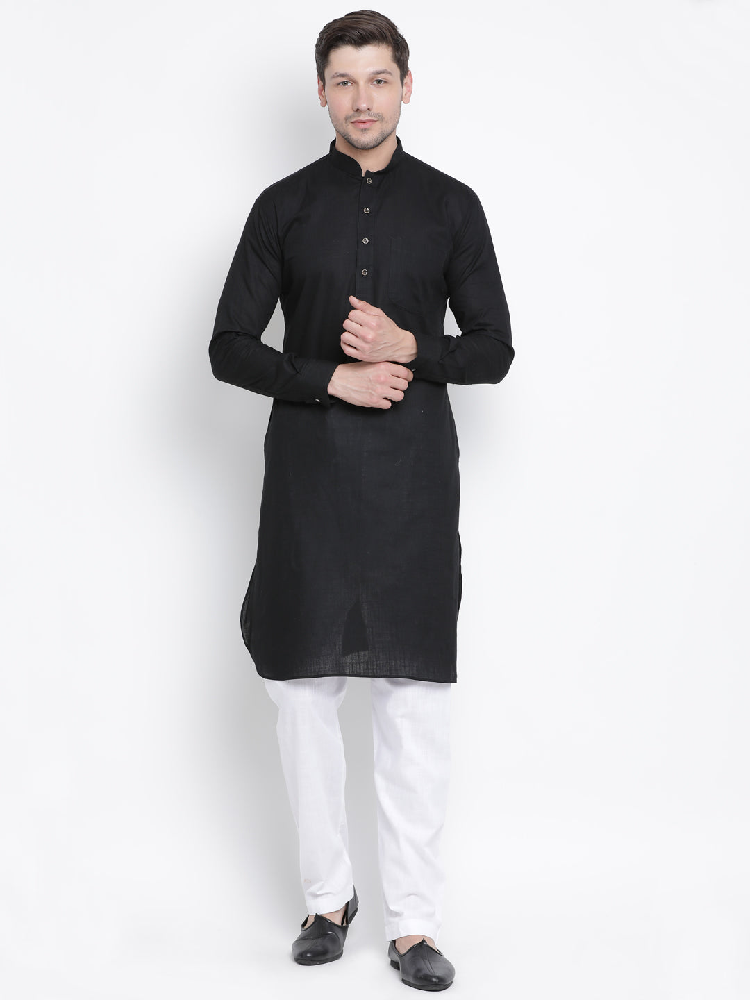 Men's Black Cotton Linen Blend Kurta