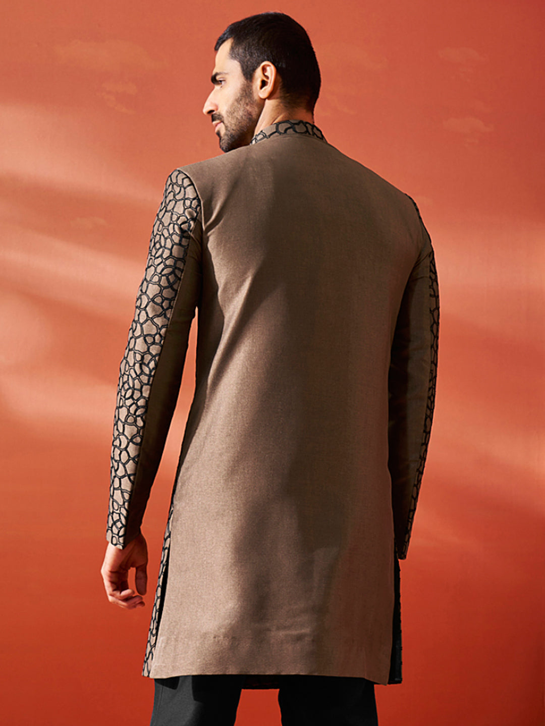 Men's Coffee Silk Blend Sherwani Only Top