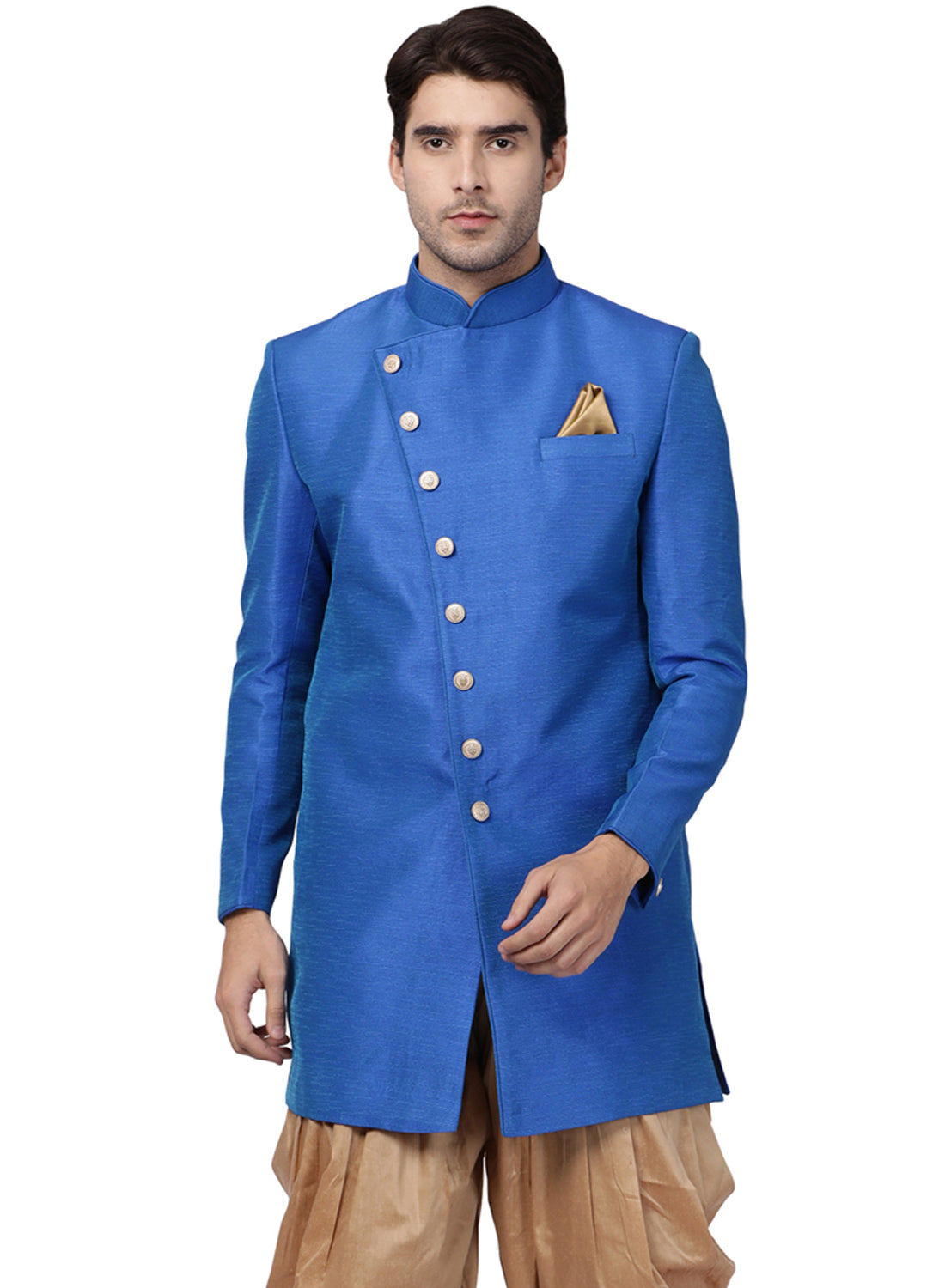 Men's Blue Silk Blend Sherwani Only Top