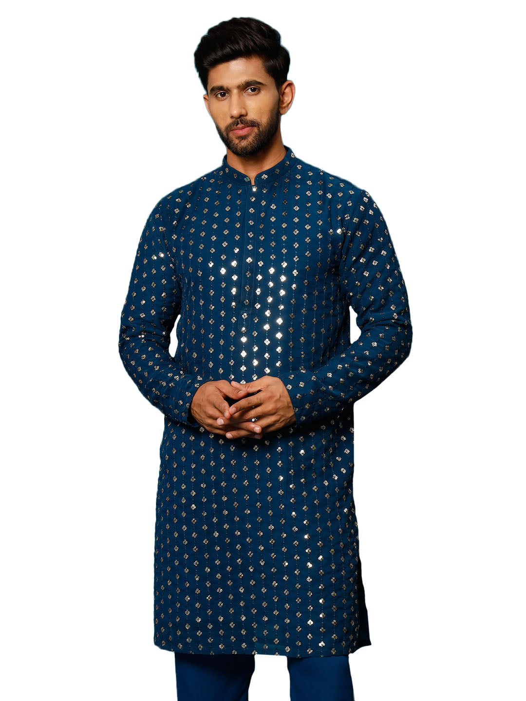 Men's Navy Blue Georgette Kurta