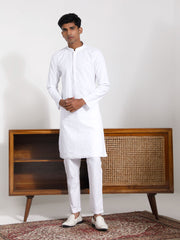 Men's White Cotton Kurta Pyjama Set