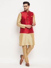 Men's Maroon Silk Blend Nehru Jacket