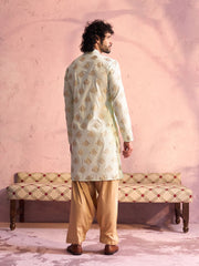 Men's Mint Green And Rose Gold Viscose Kurta and Patiala Set