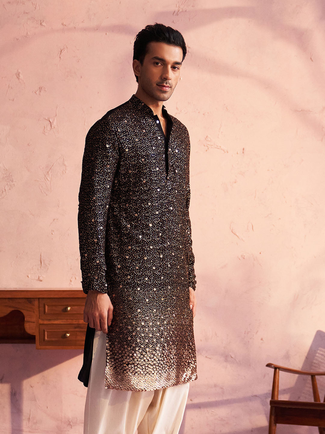 Men's Black Georgette Kurta