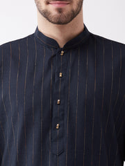 Men's Navy Blue Cotton Blend Kurta