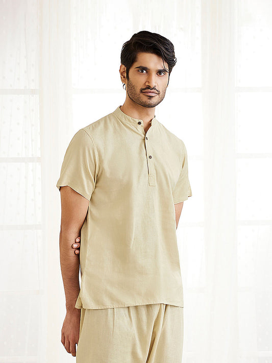 Men's Beige Cotton Short Kurta