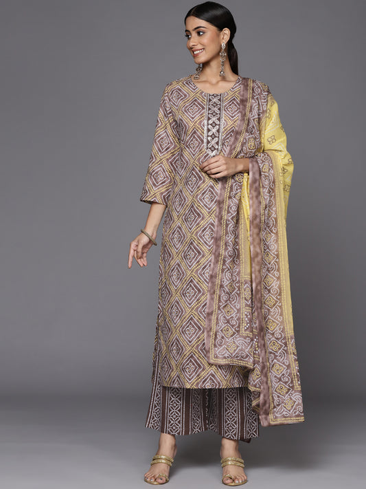 bandhani printed kurta paired with printed palazzo and dupatta