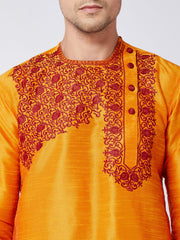 Men's Orange Silk Blend Kurta