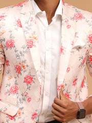 Men's Peach Printed Satin Twill Blazer