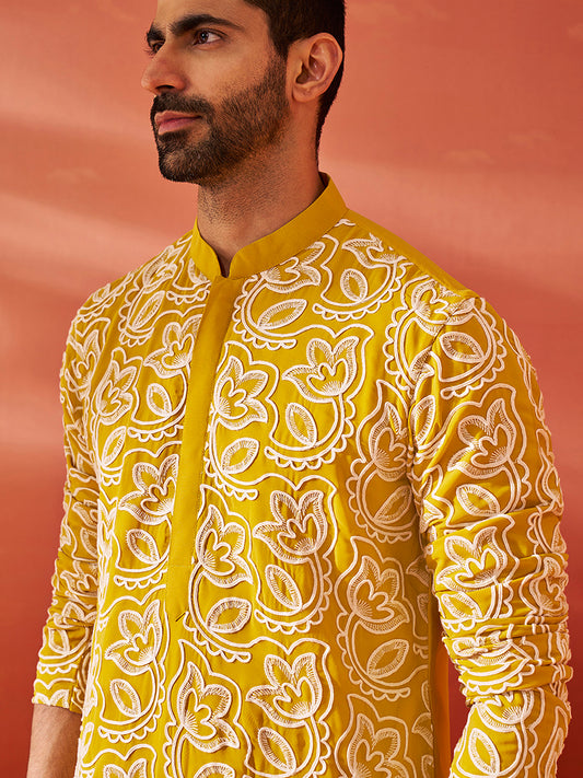 Men's Mustard Georgette Kurta