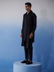 Men's Black Net Kurta, Pyjama & Dupatta Set