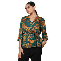 Vert Floral Printed Top With Belt