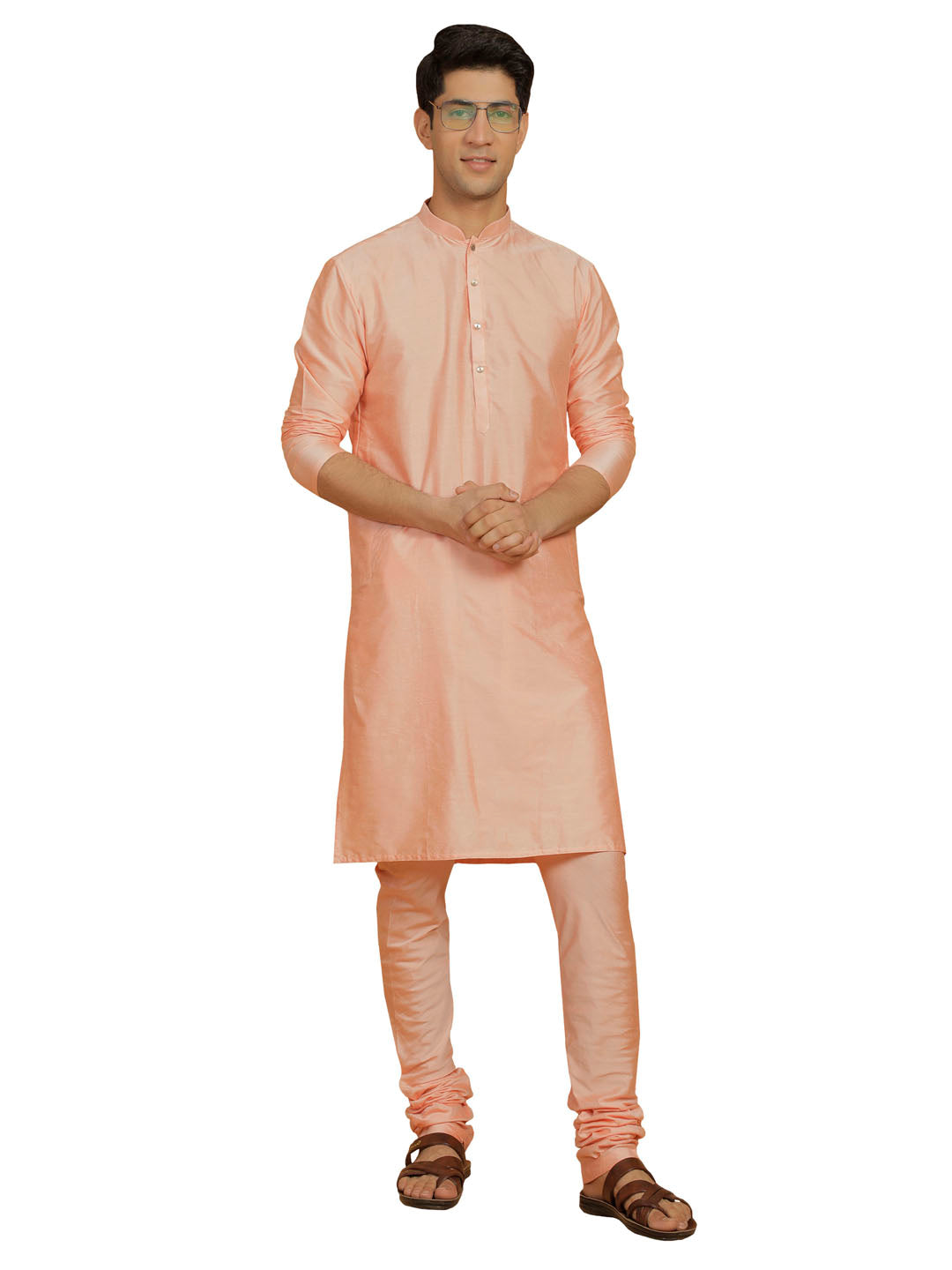 Men's Peach Viscose Kurta Pyjama Set