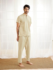 Men's Beige Cotton Kurta Pyjama Set