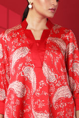 kaya solid red & paisley printed tunic