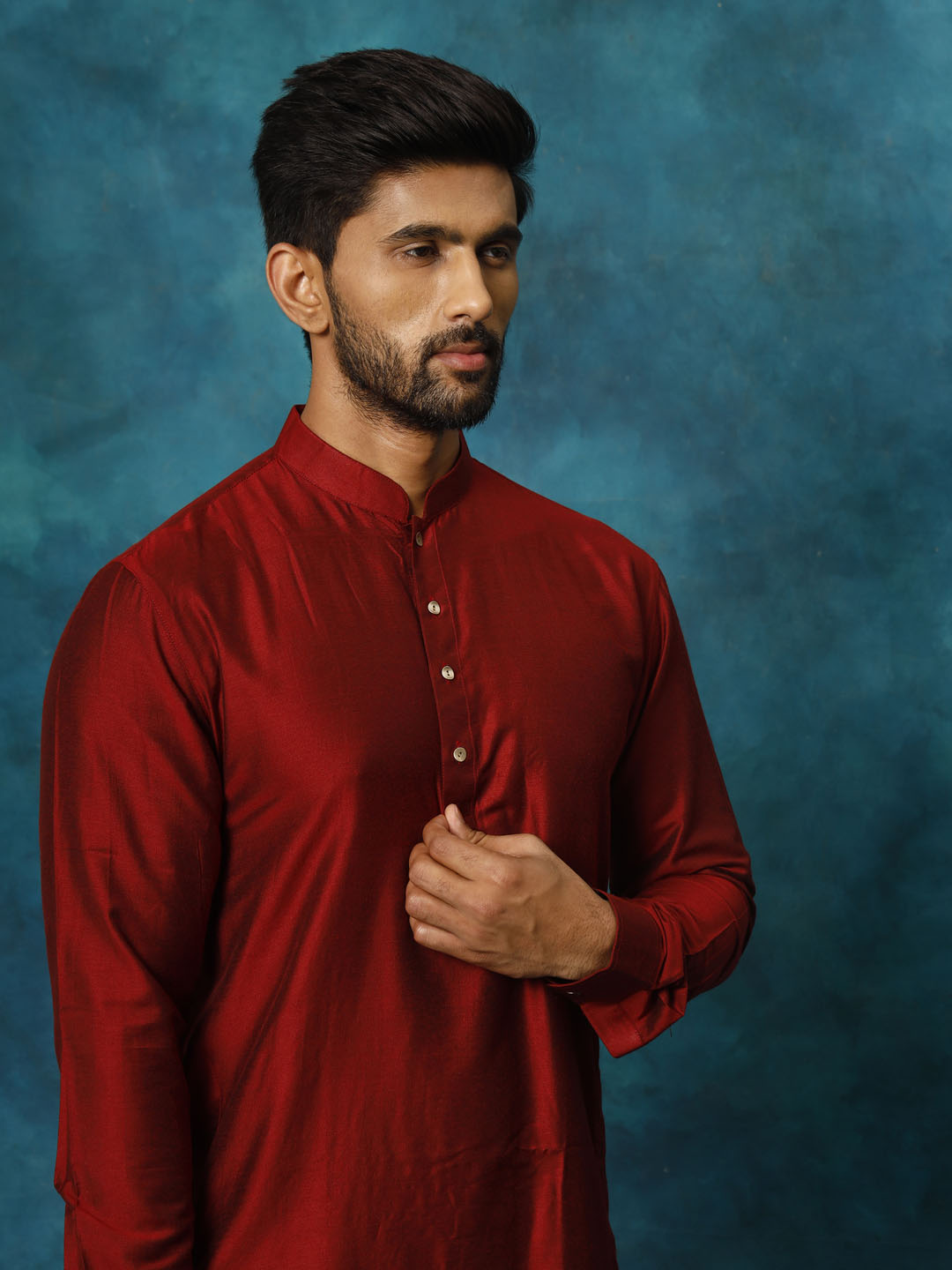 Men's Maroon Viscose Kurta