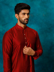 Men's Maroon Viscose Kurta