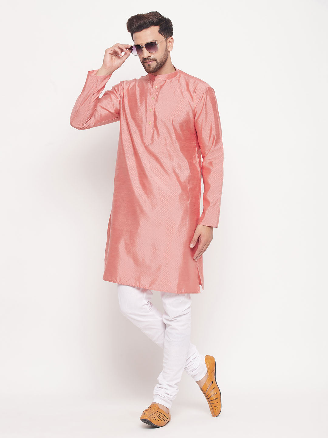 Men Pink Silk Blend Kurta