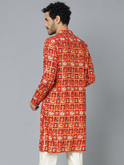 Men's Red Rayon Kurta