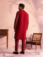 Men's Maroon Georgette Kurta Pyjama Set