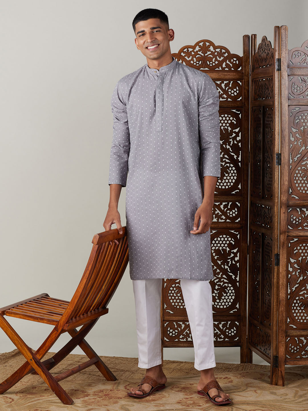 Men's Grey Cotton Kurta