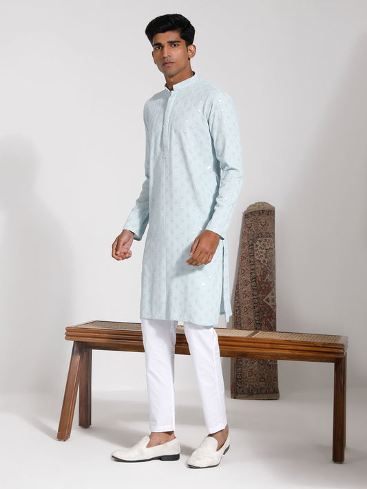 Men's Aqua Rayon Kurta And Pyjama Set