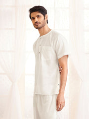 Men's White Cotton Short Kurta