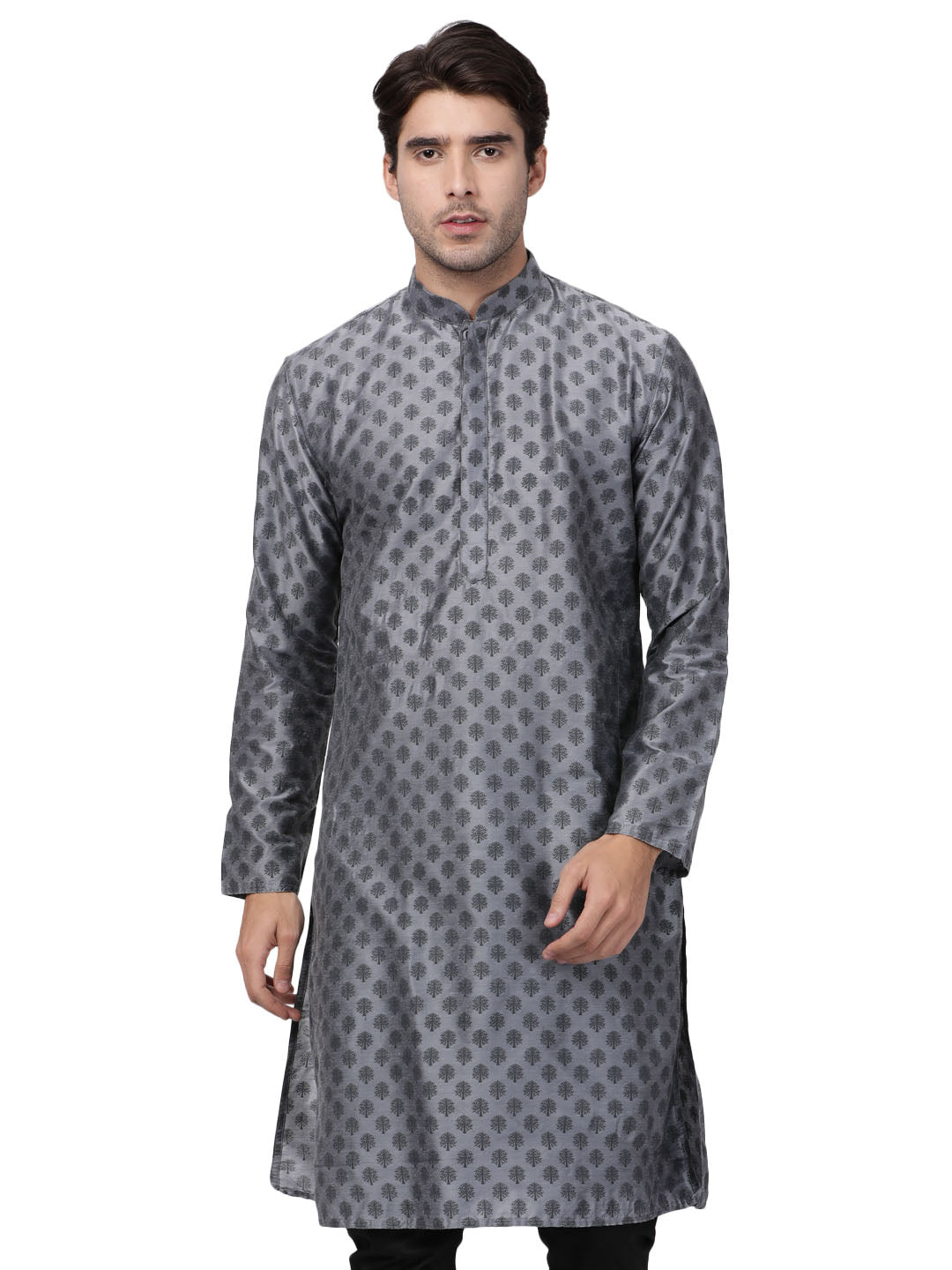 Men Grey Cotton Blend Kurta