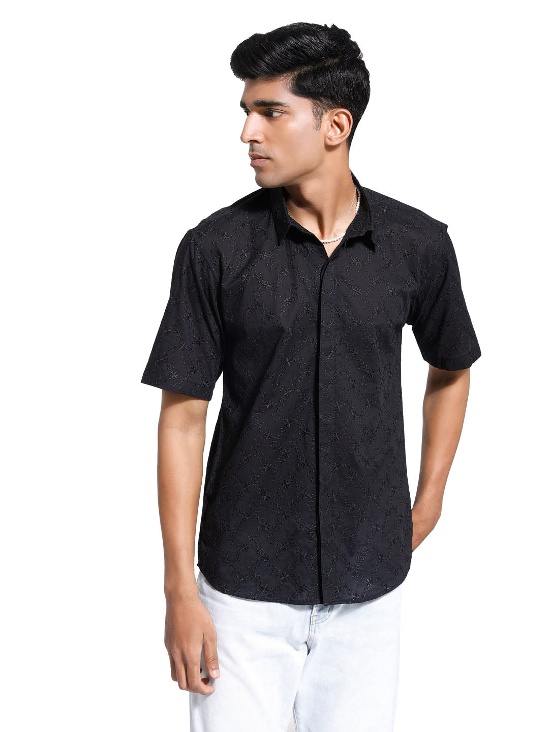 Men's Black Cotton Ethnic Shirt