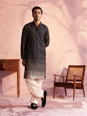 Men's Black And Cream Georgette Kurta and Patiala Set