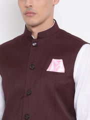 Men's Maroon Cotton Silk Nehru Jacket