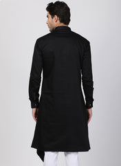 Men Black Cotton Cotton Satin Kurta