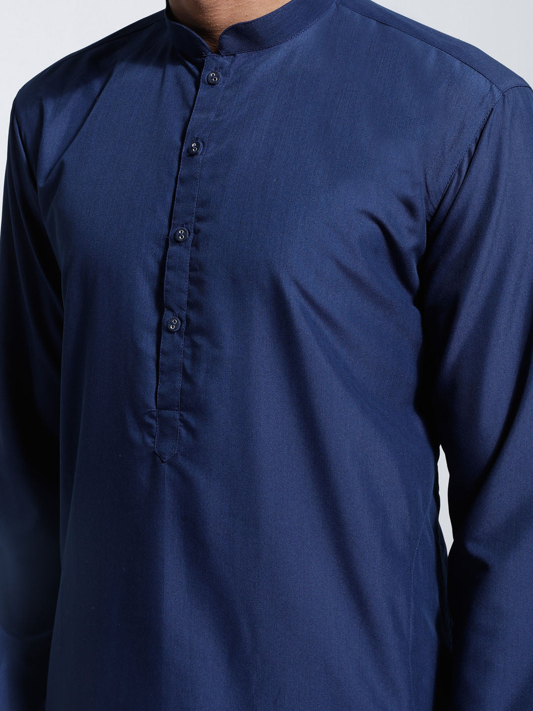 Men's Navy Blue Cotton Silk Kurta And Pyjama Set