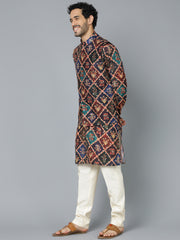 Men's Purple And Cream Muslin Jacket, Kurta and Pyjama Set