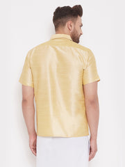 Men's Gold Silk Blend Ethnic Shirt