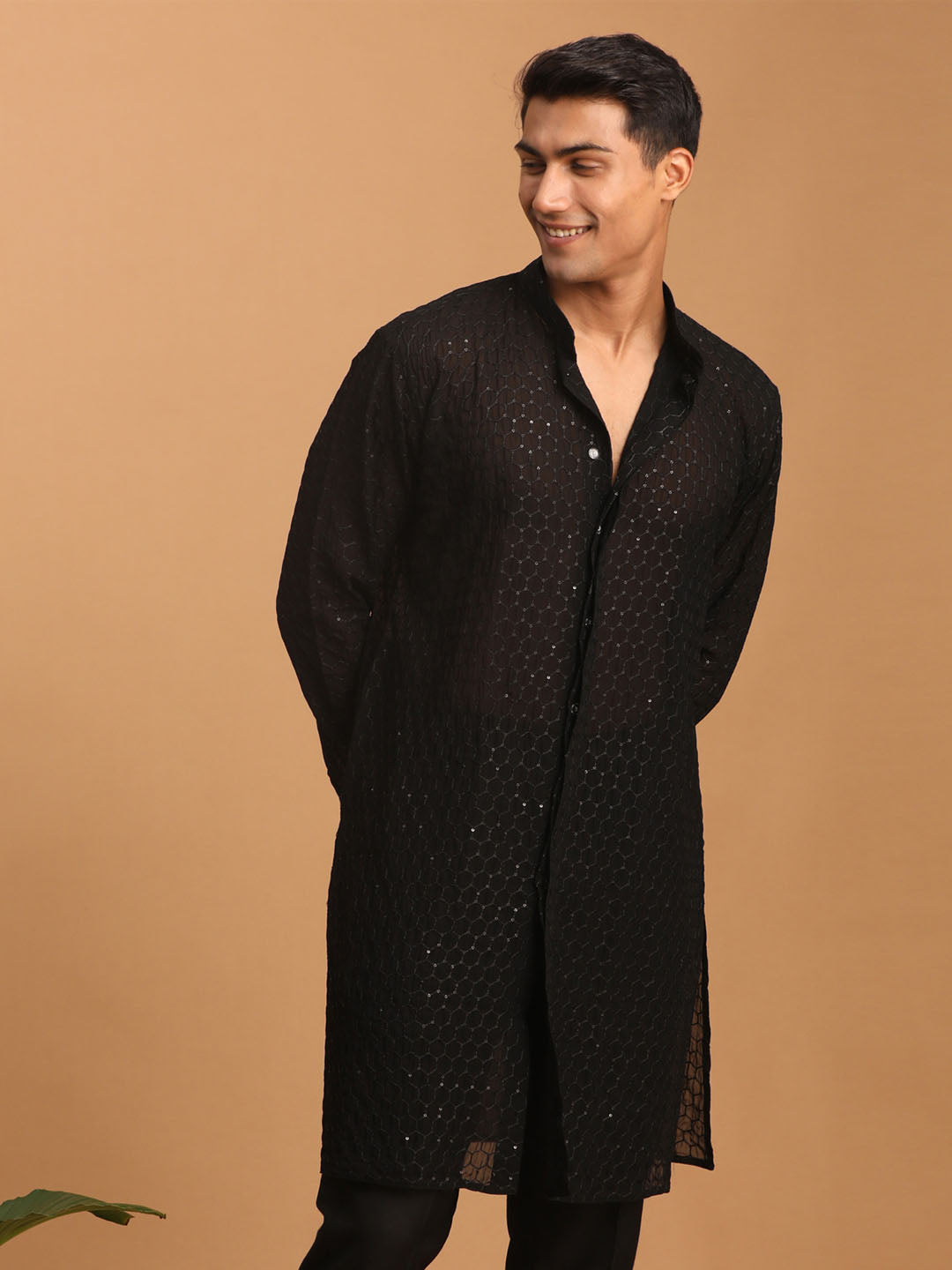 Men's Black Georgette Kurta