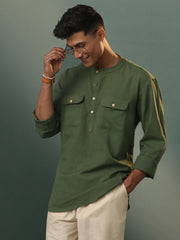 Men's Mehandi Cotton Short Kurta