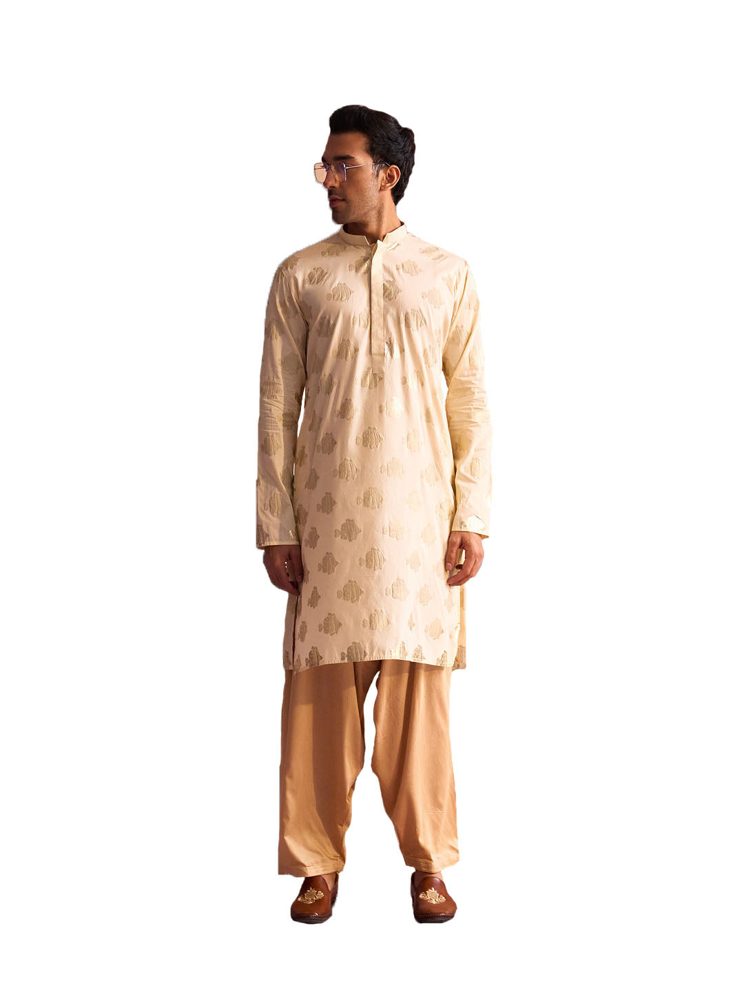 Men's Gold And Rose Gold Viscose Kurta and Patiala Set