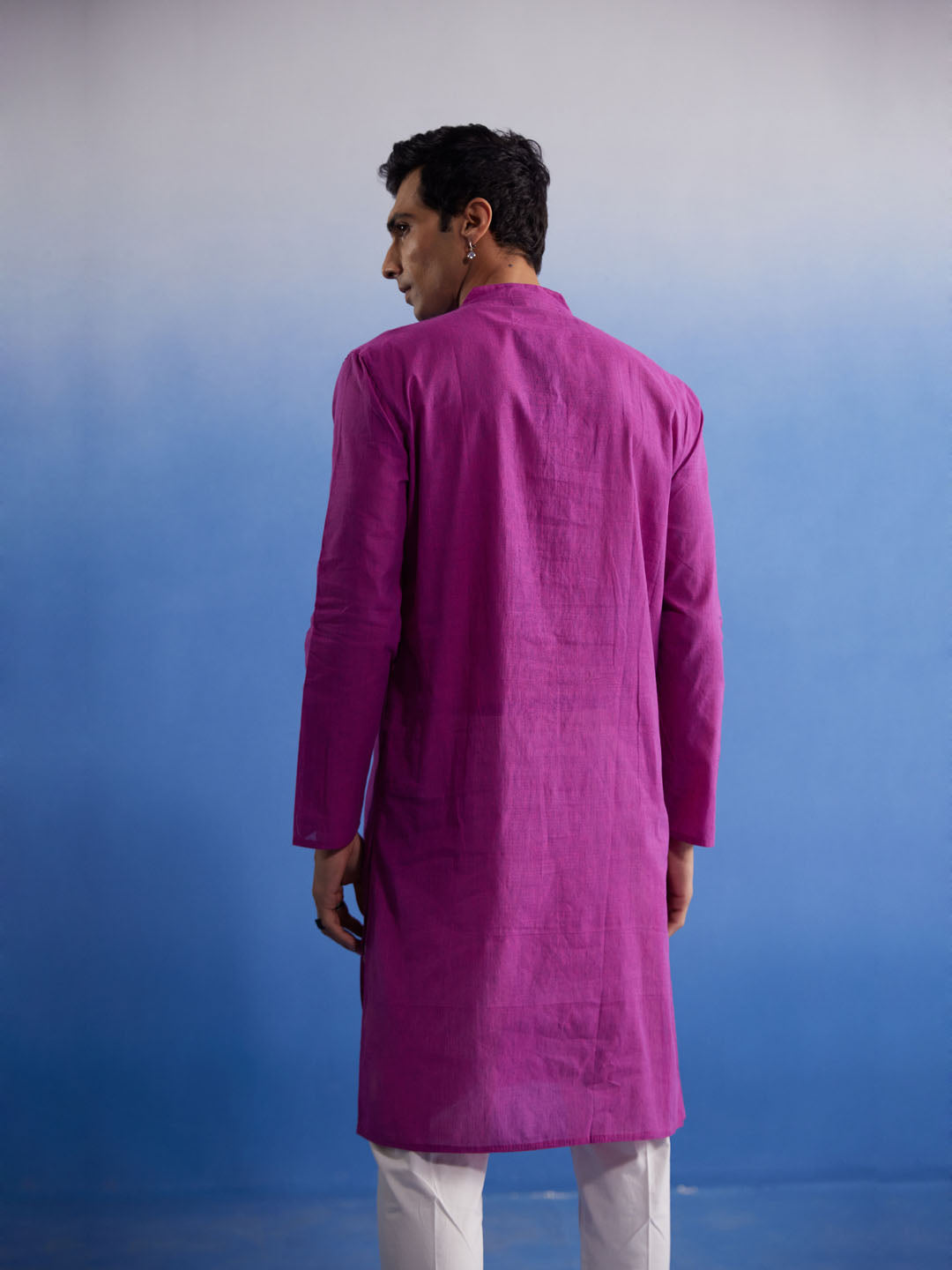 Men's Purple And White Pure Cotton Kurta Pyjama Set