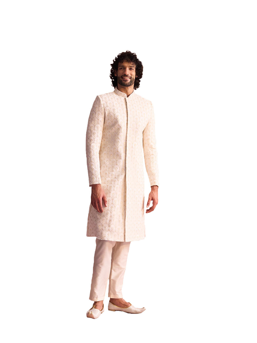 Men's Cream Georgette Sherwani Set