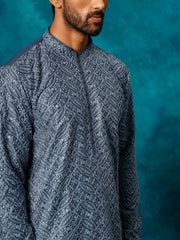 Men's Blue Rayon Cotton Kurta