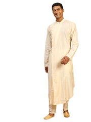 Men's Cream Viscose Blend Kurta Pyjama Set