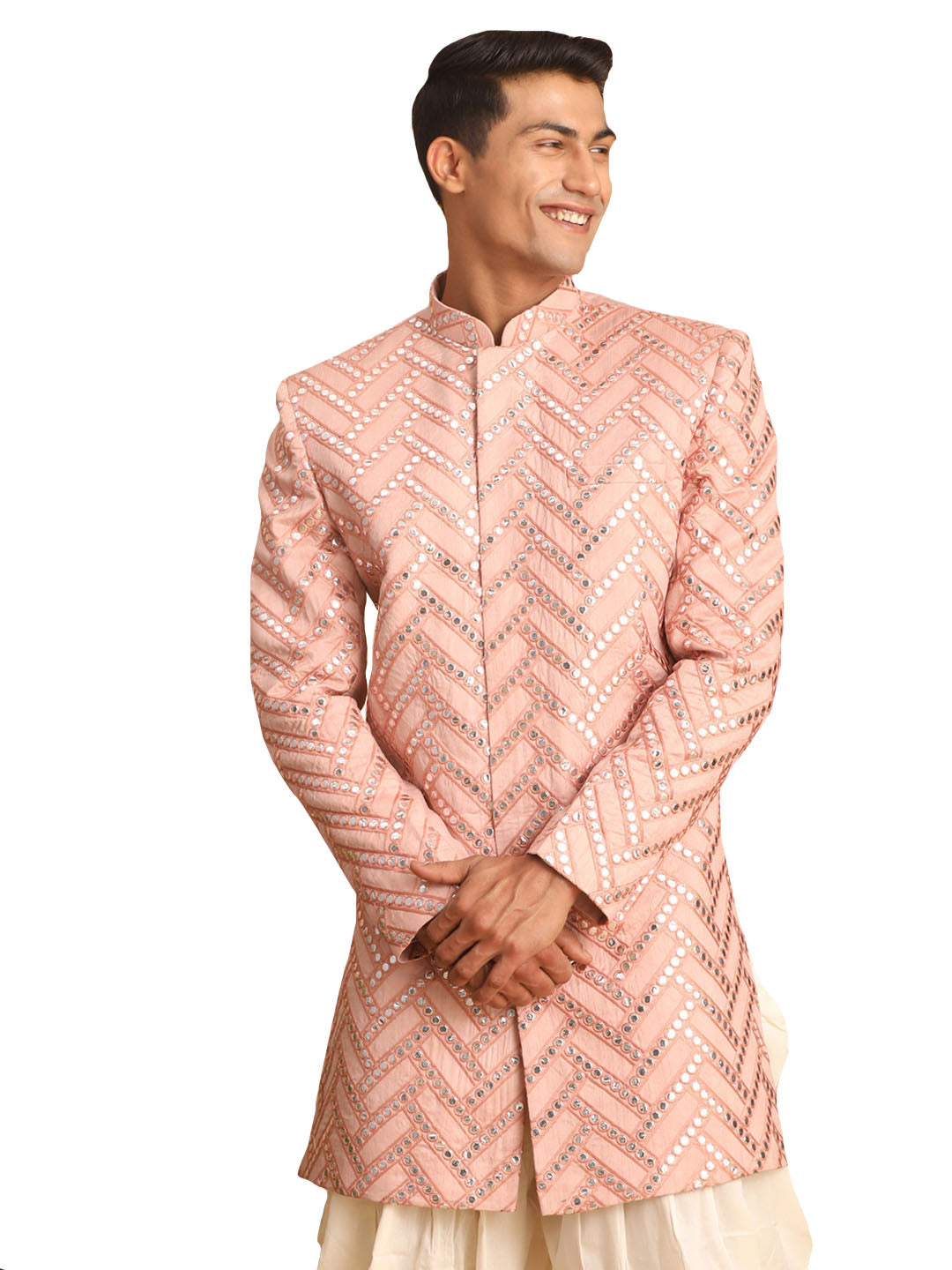 Men's Pink Silk Blend Sherwani Only Top