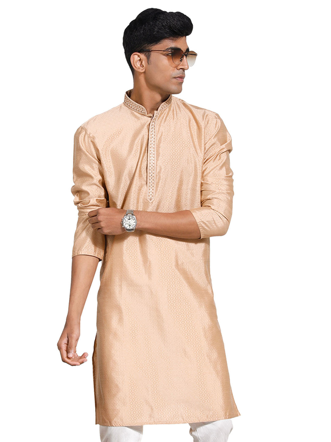 Men's Cream Silk Blend Kurta