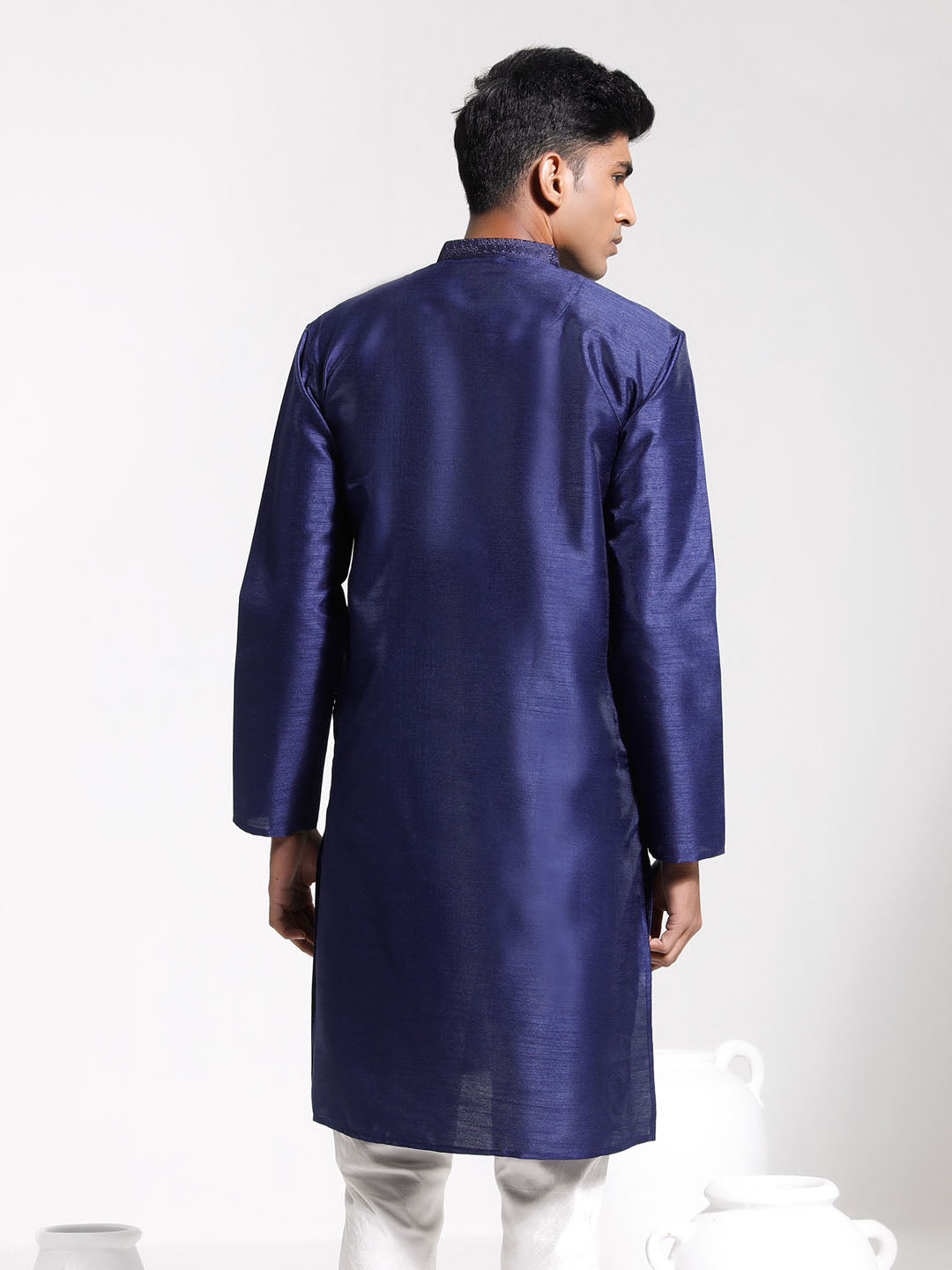 Men's Navy Blue Dupion Silk Kurta