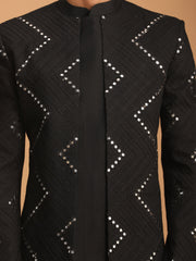 Men's Black Viscose Sherwani Only Top