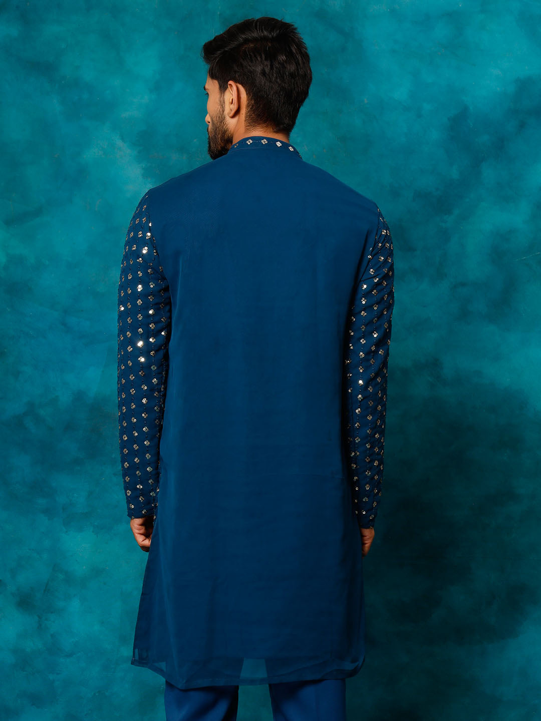 Men's Navy Blue Georgette Kurta