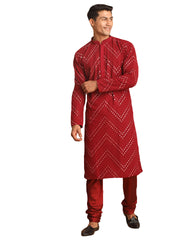 Men's Maroon Georgette Kurta Pyjama Set